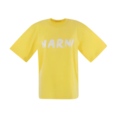 (Women) MARNI Yellow Logo Print Crewneck Short Sleeve T-Shirt THJET49EPH-USCS11-L1Y20