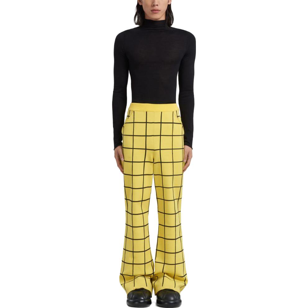 Lookbook (Women) MARNI  Yellow Plaid High-Waist Wide-Leg Casual Pants. PUMG0035Q0-UFV111-CHY56