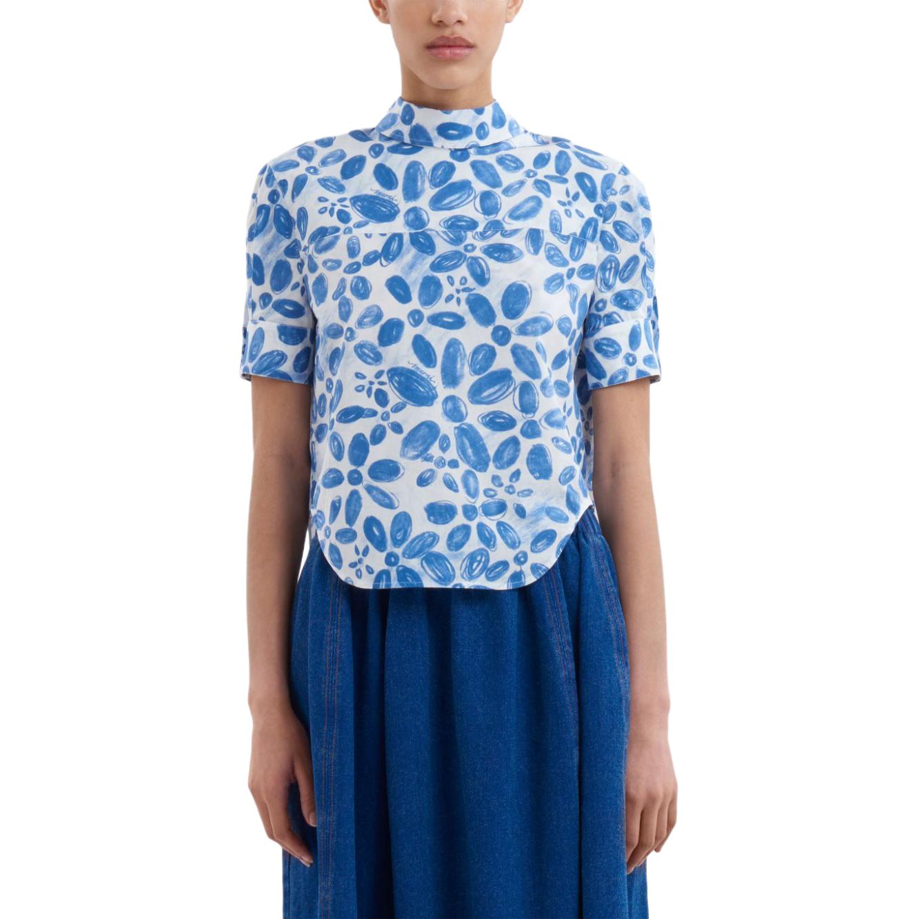 Lookbook (W) マルニ 抽象プリント カーブヘム 半袖シャツ レディース ホワイト. TTMA0351S1UTC410-BLUE