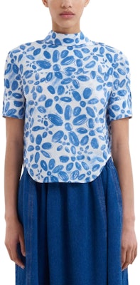 (Women) MARNI Abstract Print Curved Hem Short Sleeve Shirt Women White. TTMA0351S1UTC410-BLUE Lookbook (Women) MARNI Abstract Print Curved Hem Short Sleeve Shirt Women White. TTMA0351S1UTC410-BLUE