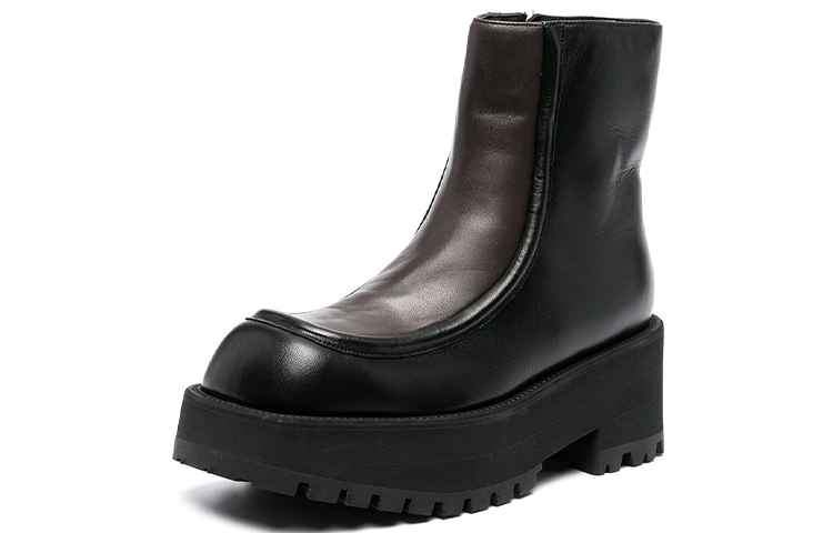 Shop MARNI 時尚復古方頭短靴 女款 黑色/棕色