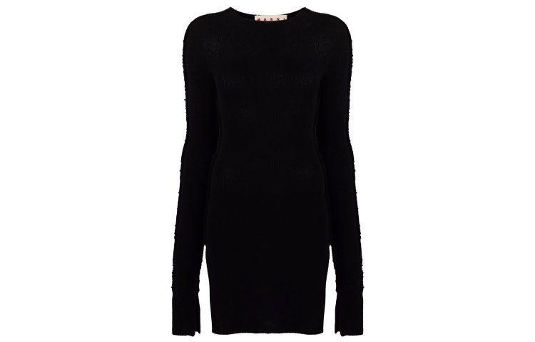 (Women) MARNI Black Knit Pullover Sweater with Split Cuffs. GCMD0278A0UFZ409-00N99