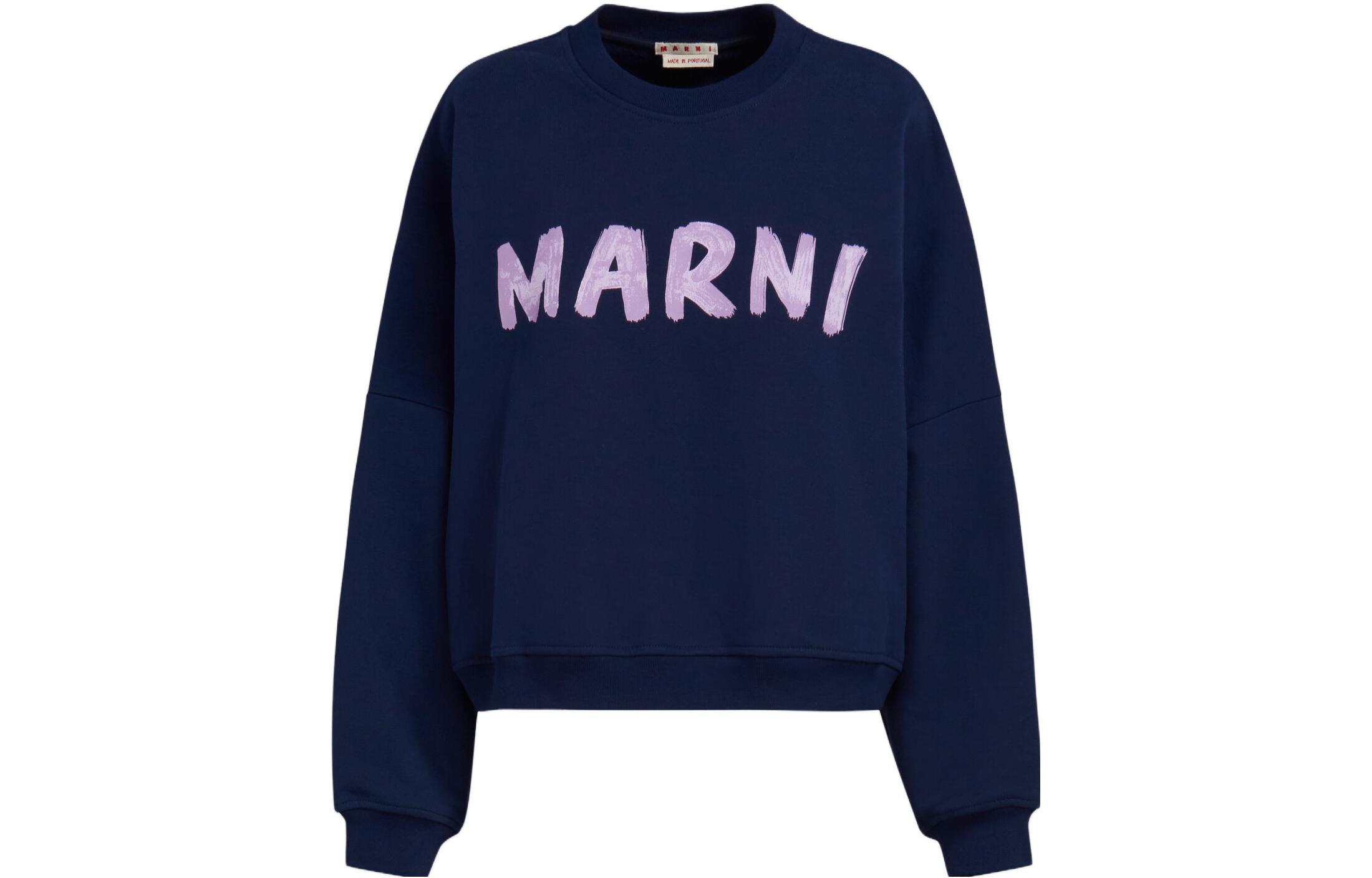 (Women) Marni Blue Crewneck Sweatshirt with Letter Pattern FLJE0185P2USCU88LOB95