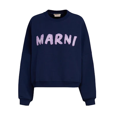 (Women) Marni Blue Crewneck Sweatshirt with Letter Pattern FLJE0185P2USCU88LOB95