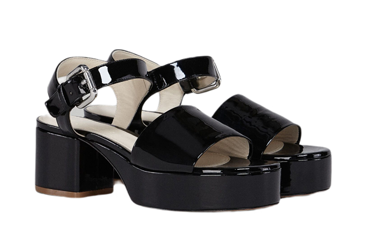 Order (W) Marni Sandal Kulit Berkilat dengan Buckle 'Hitam' SAMS014605P434700N99