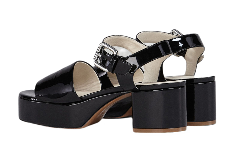 Lookbook (W) Marni Sandal Kulit Berkilat dengan Buckle 'Hitam' SAMS014605P434700N99