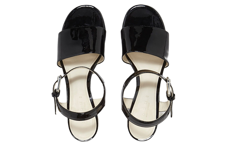 Shop (W) Marni Sandal Kulit Berkilat dengan Buckle 'Hitam' SAMS014605P434700N99