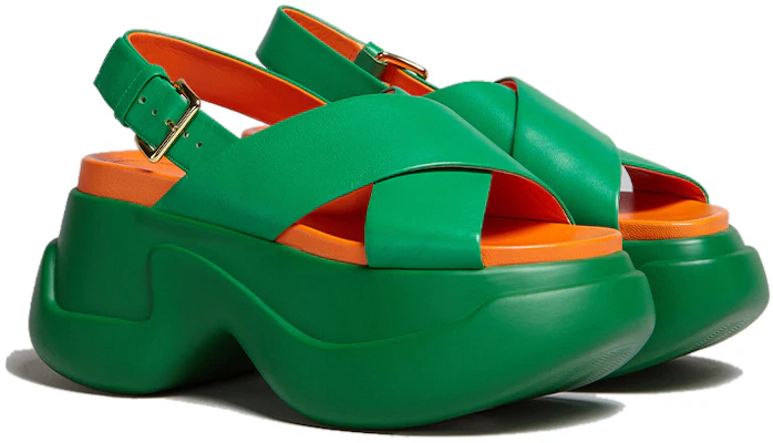 MARNI 小牛皮 搭扣厚底時尚涼鞋 女款 綠色 Order MARNI 小牛皮 搭扣厚底時尚涼鞋 女款 綠色