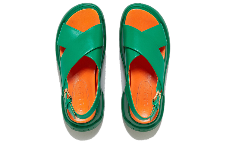 Lookbook MARNI 小牛皮 搭扣厚底時尚涼鞋 女款 綠色