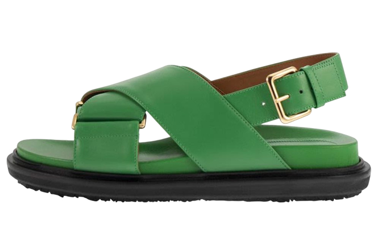 (W) Marni Calfskin Crisscross Strap Sandals 'Green Fashion'