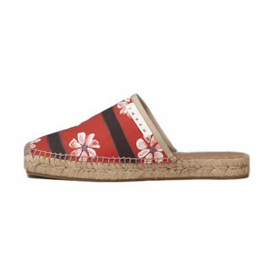 (W) Marni Canvas Fashion Slide 'Daisy Stripes Red'
