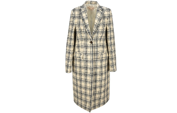 (Women) MARNI Checkered Single-Button Long Sleeve Blazer Coat - Off White. CPMA0145U0-TW892C-HW06