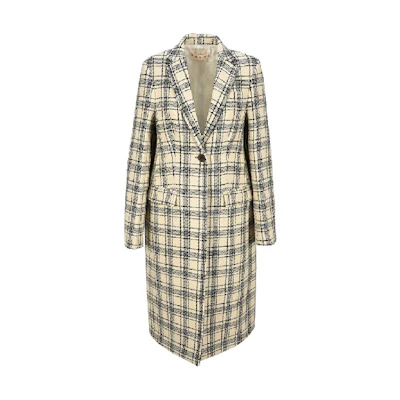 (Women) MARNI Checkered Single-Button Long Sleeve Blazer Coat - Off White. CPMA0145U0-TW892C-HW06