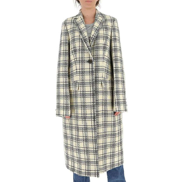 Lookbook (W) MARNI Blazer Kot Lengan Panjang Butang Tunggal Corak Kotak - Putih Krem. CPMA0145U0-TW892C-HW06