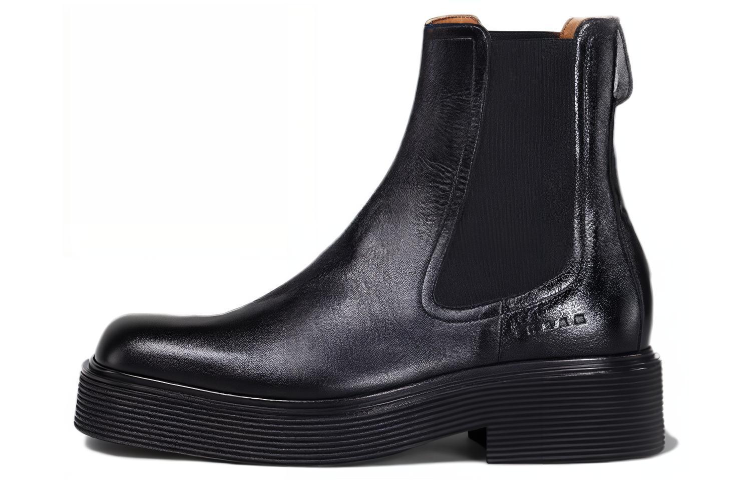 Buy MARNI 皮革 套穿方頭 短筒 切爾西靴 女款 黑色