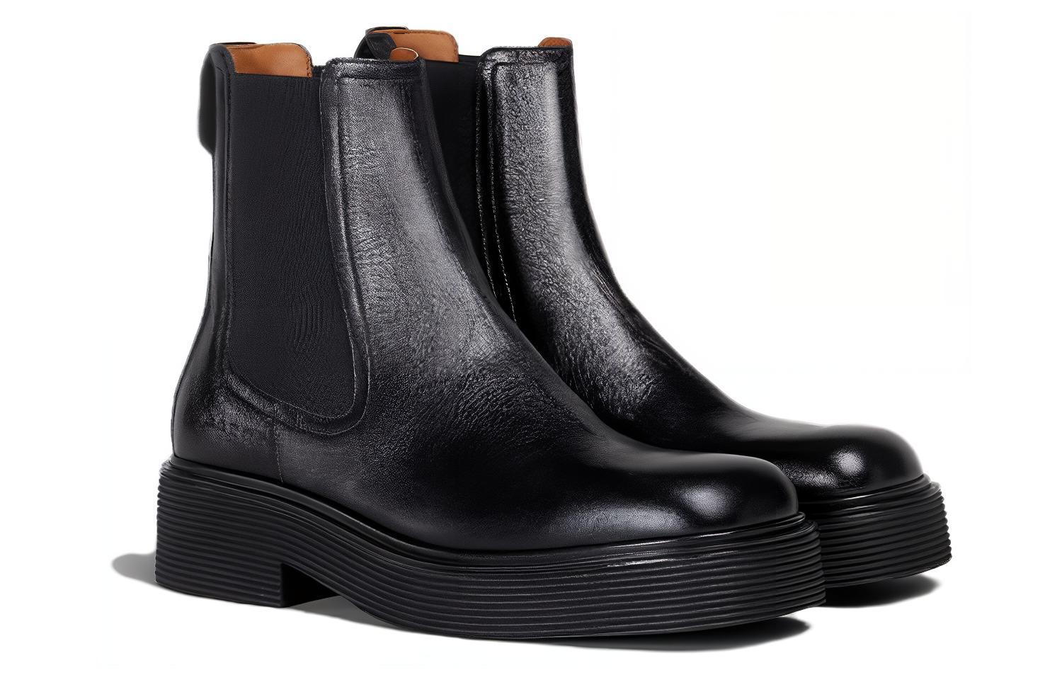 Order MARNI 皮革 套穿方頭 短筒 切爾西靴 女款 黑色