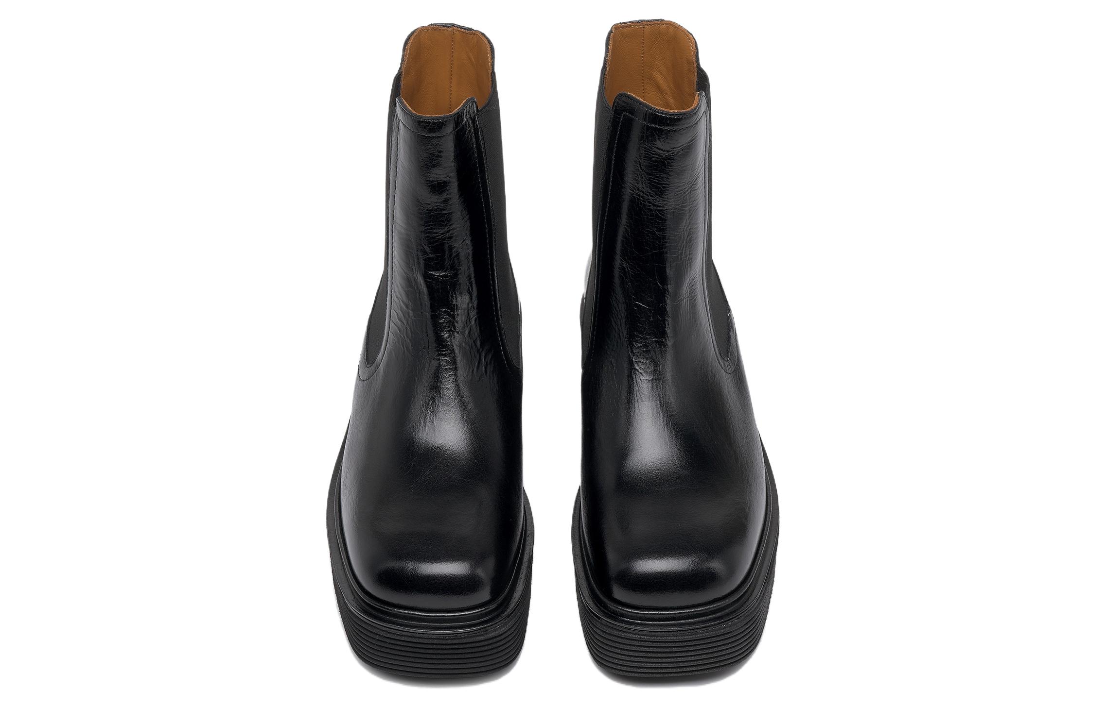 Shop MARNI 皮革 套穿方頭 短筒 切爾西靴 女款 黑色