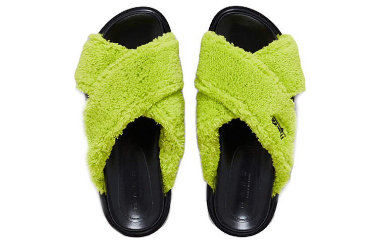Shop MARNI 聚酯纖維 交叉帶 時尚拖鞋 女款 綠色