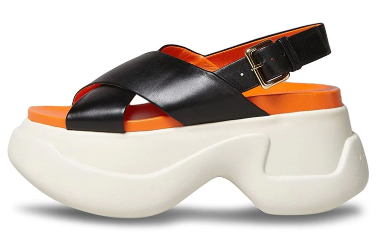 (W) Marni Cross Toe Fashion Sandal 'Black Leather'