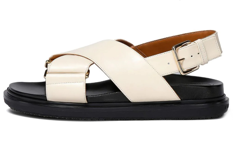 Buy MARNI 皮革 厚底交叉帶 時尚涼拖 女款 白色