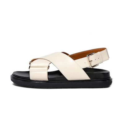 (W) Marni Crossover Strap Platform Slide 'White Leather'