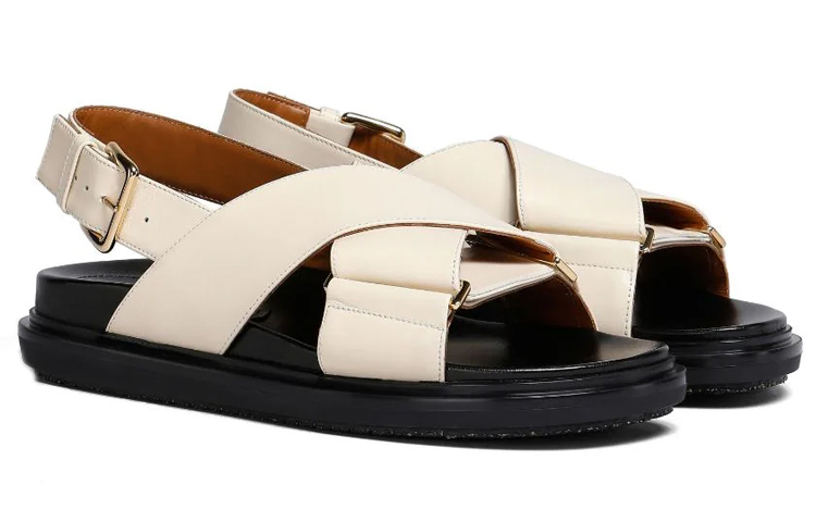 Order MARNI 皮革 厚底交叉帶 時尚涼拖 女款 白色