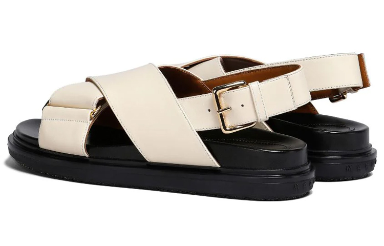 Lookbook MARNI 皮革 厚底交叉帶 時尚涼拖 女款 白色