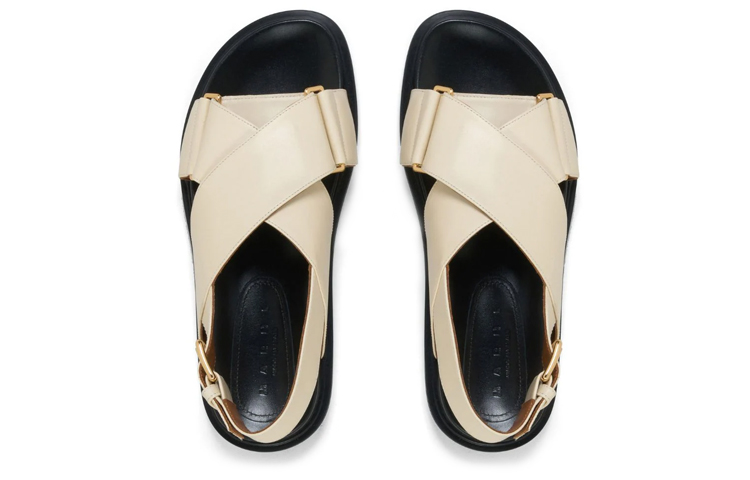 Shop MARNI 皮革 厚底交叉帶 時尚涼拖 女款 白色