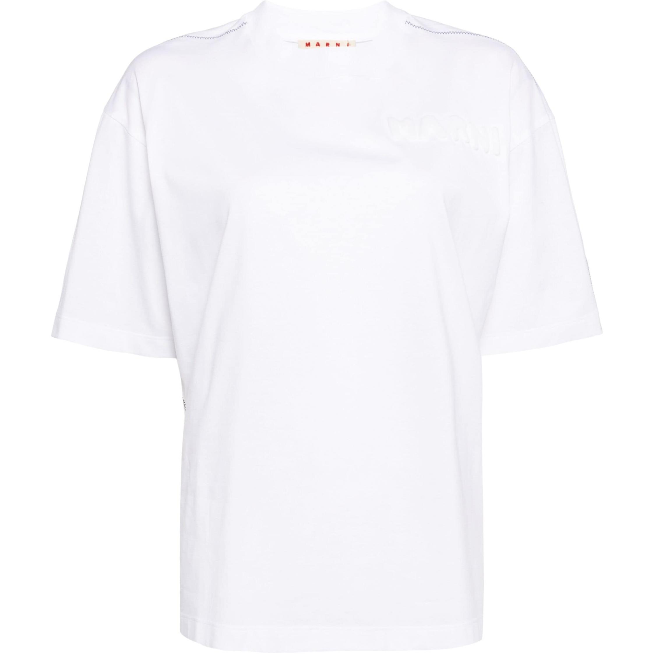 (Women) MARNI Embossed Logo Crewneck Short Sleeve T-Shirt  White THJET49QXUTC017-WHITE