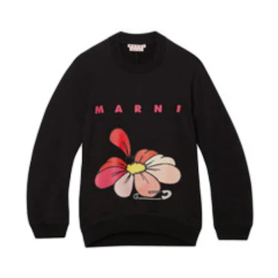 (Women) MARNI Floral Letter Print Crewneck Pullover Sweatshirt Women Black FLJE0107P1USCR1800N99