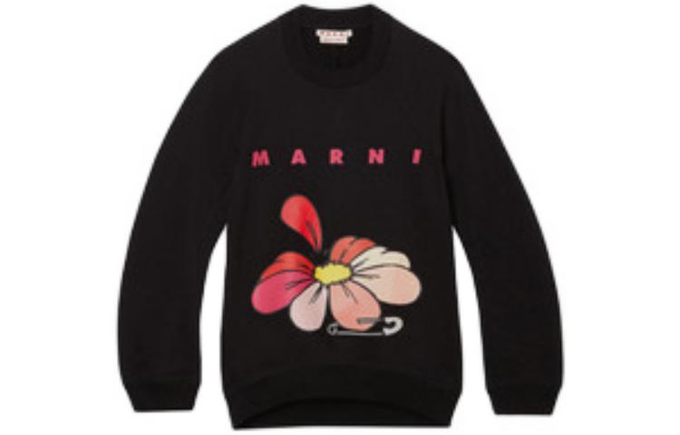 Order (W) 마르니 플로럴 레터 프린트 여성 크루넥 풀오버 스웨트셔츠 블랙 FLJE0107P1USCR1800N99