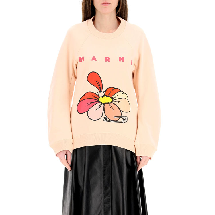 Shop (W) 마르니 플로럴 프린트 크루넥 스웻셔츠 오렌지 FLJE0107P1-USCR18-00C29