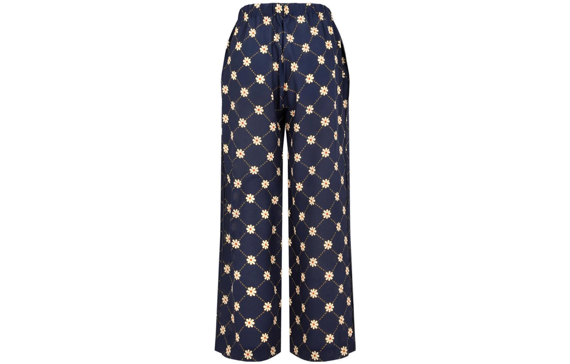 Lookbook (W) 마르니 플로럴 프린트 실크 하이웨이스트 와이드 팬츠 네이비 캐주얼 바지 PAMA0304A1UTSF83MAB99