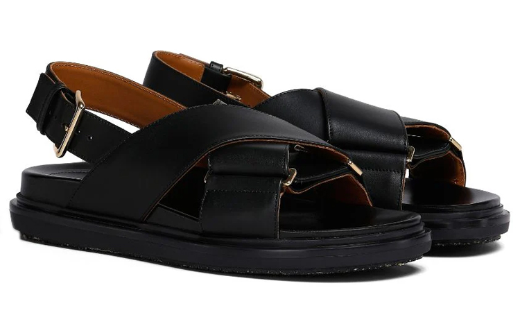 Order MARNI Fussbett 小牛皮 交叉帶 時尚涼鞋 女款 黑色