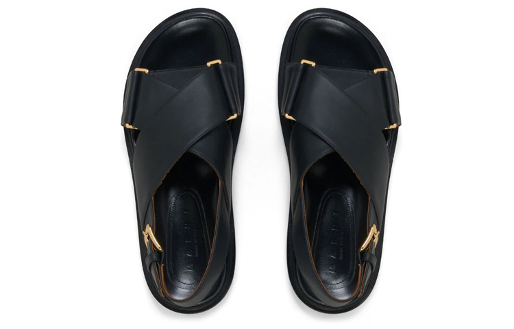 Shop MARNI Fussbett 小牛皮 交叉帶 時尚涼鞋 女款 黑色