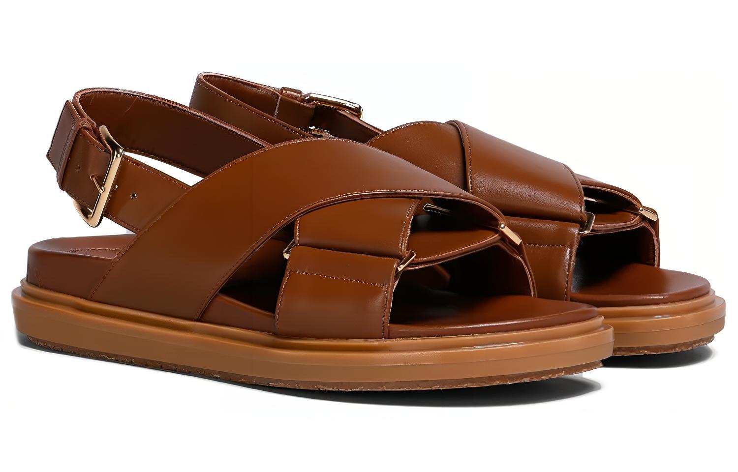 Order MARNI Fussbett 皮革交叉帶時尚涼拖 女款 褐色