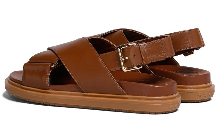 Lookbook MARNI Fussbett 皮革交叉帶時尚涼拖 女款 褐色