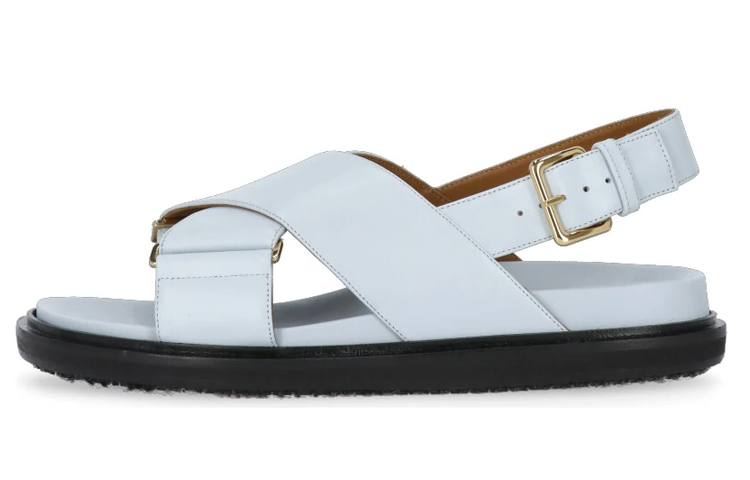 Buy MARNI Fussbett 皮革 搭扣平底 時尚涼鞋 女款 藍色