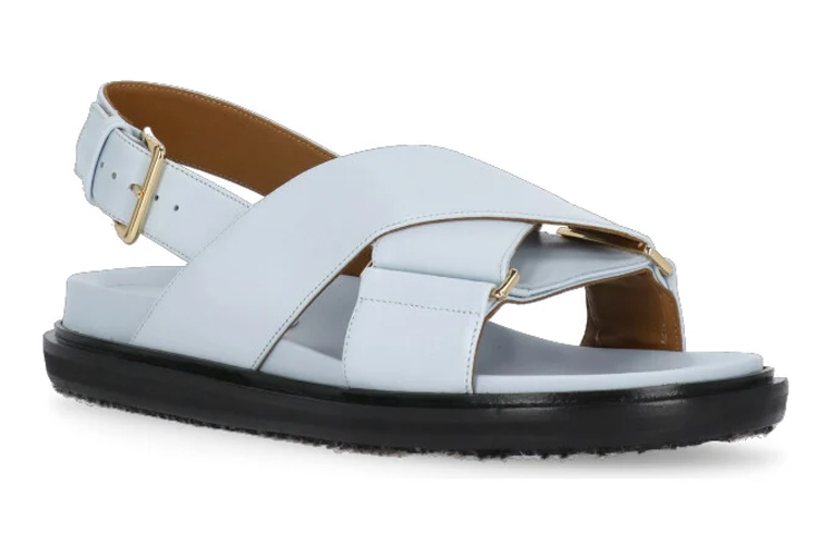 Order MARNI Fussbett 皮革 搭扣平底 時尚涼鞋 女款 藍色
