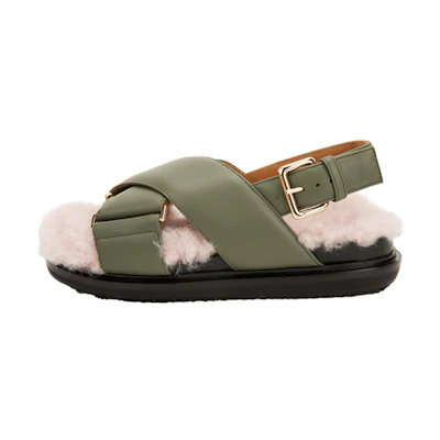 (W) Marni Fussbett Sandals 'Green Shearling'