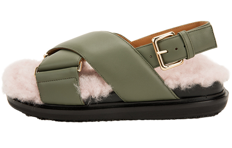 (Women) Marni Fussbett Sandals 'Green Shearling' FBMS008701P3387ZO025