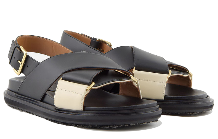 Order MARNI Fussbett 一字式扣帶露趾平跟運動沙灘涼鞋 女款 黑白色