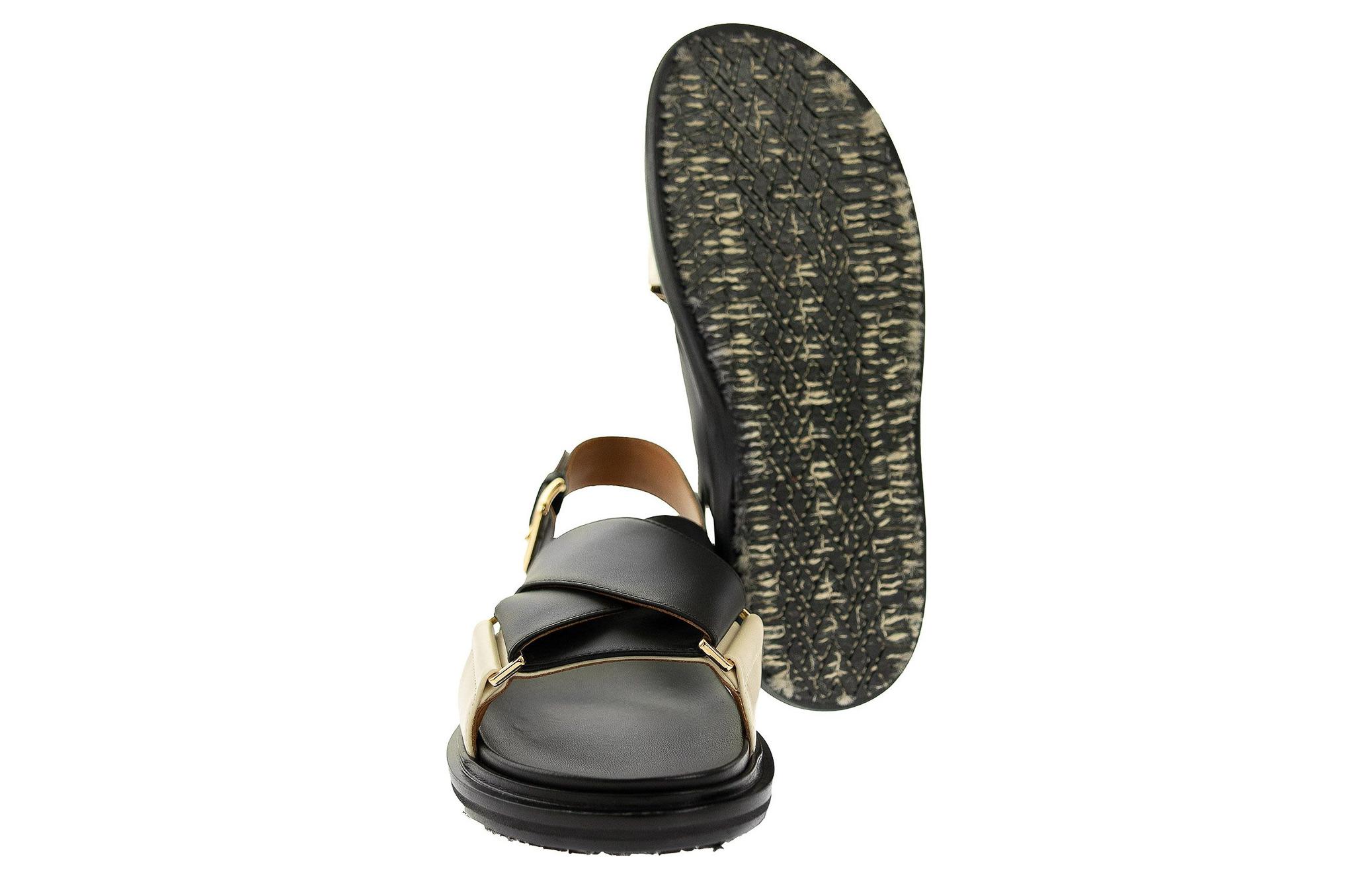 Shop MARNI Fussbett 一字式扣帶露趾平跟運動沙灘涼鞋 女款 黑白色