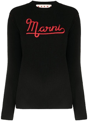 (Women) MARNI FW21 Black Embroidered Logo Crewneck Sweater GCMD0283Q0-UFH525-00N99 Order (Women) MARNI FW21 Black Embroidered Logo Crewneck Sweater GCMD0283Q0-UFH525-00N99