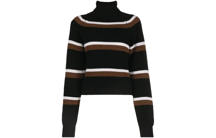 (Women) MARNI FW21 Black Striped Turtleneck Wool Sweater Pullover. DVMD0107Q0-UFH922-RGN99