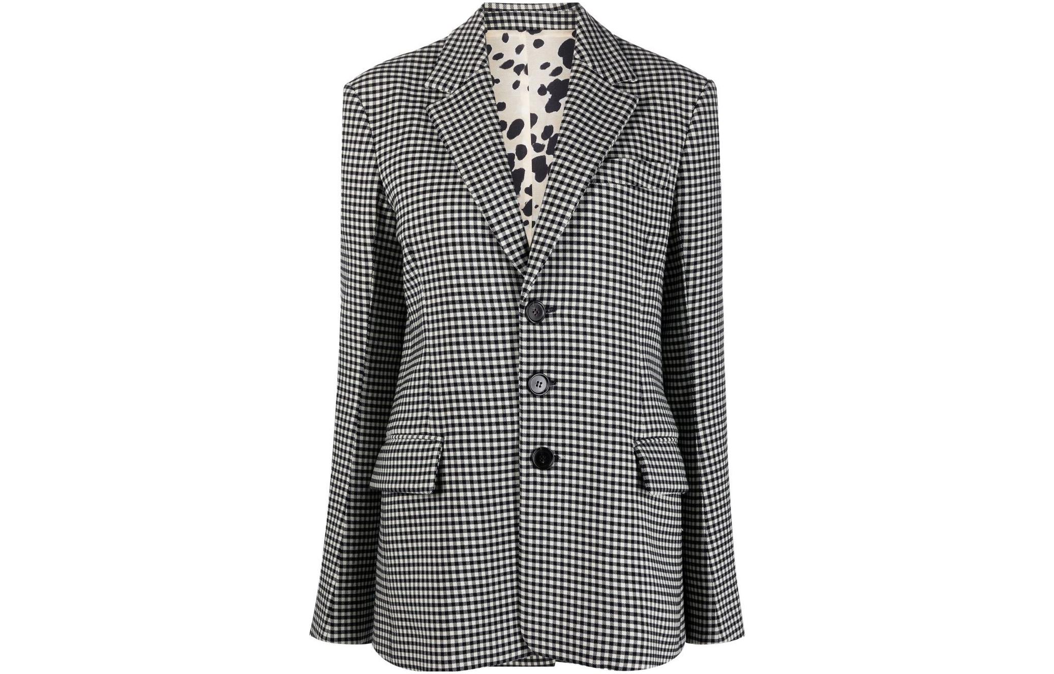 Order (W) MARNI FW22 Blazer Hitam Kotak-Kotak Single-Breasted. GIMA0186B1-UTW954-CHN99