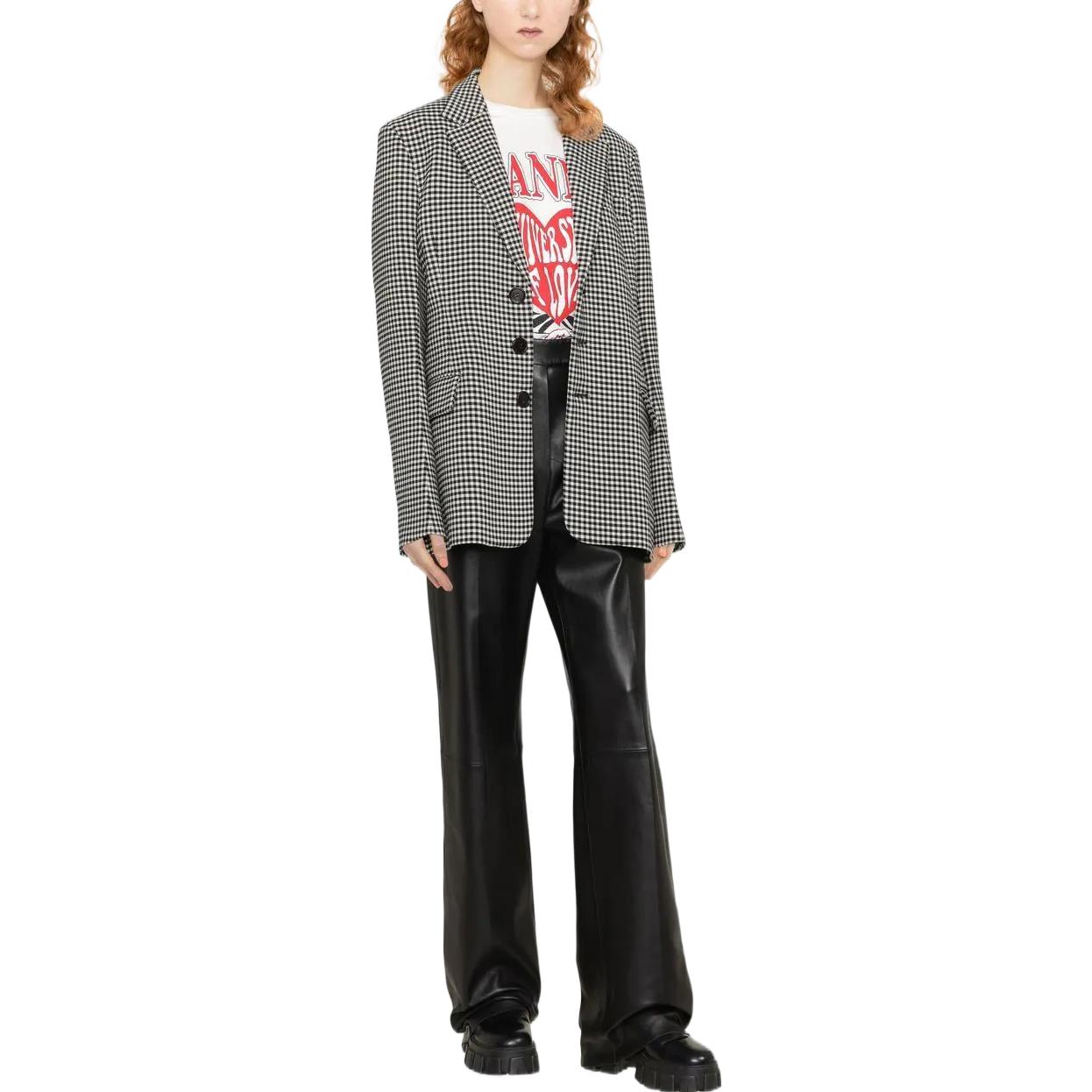 Lookbook (W) MARNI FW22 Blazer Hitam Kotak-Kotak Single-Breasted. GIMA0186B1-UTW954-CHN99