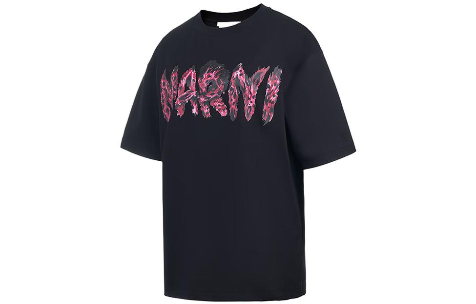 Shop (W) 마르니 FW22 로고 프린트 블랙 티셔츠 THJET49EPS-USCT95-FMN99