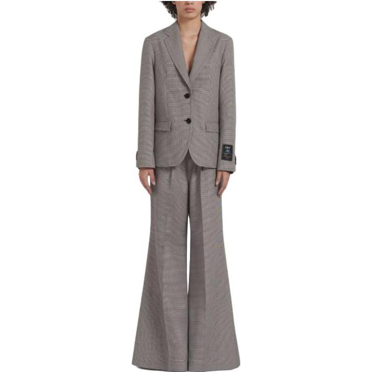 Lookbook (W) 마르니 FW22 그레이 체크 루즈 스트레이트 캐주얼 팬츠. PAMA0428U0-UTWA03-PDR82