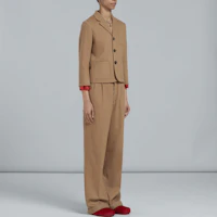 Purchase (W) Marni FW22 Seluar Kasual Twill Pinggang Tinggi Coklat PAMA0368U0UTW97000M20